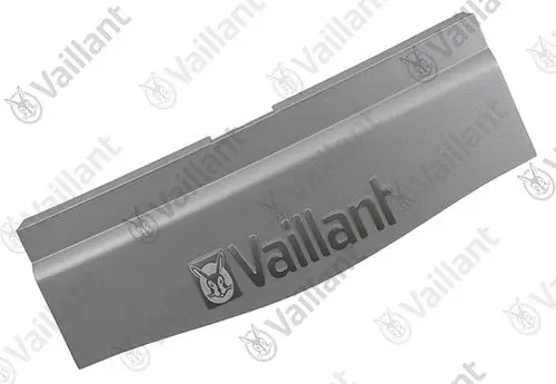 Graues Bauteil mit eingeprägtem Vaillant-Logo, geformt für eine spezifische Anwendung im Heizungssystem, mit glatter Oberfläche und abgerundeten Kanten.
